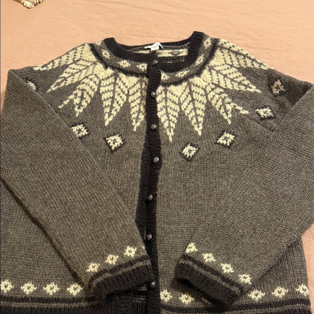 J.Jill wool and acrylic cozy brown and cream sweater